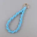 Portachiavi in corda di cotone intrecciato a mano con anello metallico dorato cinturino - Blu Chiaro di Luna