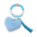 Portachiavi con braccialetto in perle di silicone blu con pompon cuore e nappa - Blu scuro