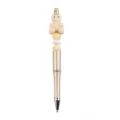DIY beaded ballpoint pen with cute beige silicone bear topper and stylish gold metallic barrel. - Nude