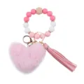 Portachiavi con braccialetto in perline di silicone rosa con pon pon e variante nappa - Rosso rosa