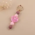 Handmade silicone beaded keychain charm with cute heart pendant for bags and keys. - Dusty Pink