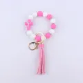 Silicone beaded wristlet keychain with pink cross pendant and tassel charm for women key ring. - Rose Red