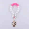 Krankenschwester Silikon Perlen Schlüsselanhänger mit Herz Anhänger und goldenem Metall Ring - Pflege-Thema (Rosarot) / Fuchsia