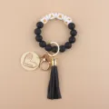 Silikon Perlen Armband Schlüsselanhänger mit MAMA Buchstaben, Holzherz Anhänger und Quaste. - Schwarz