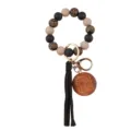 Silicone bead wristlet keychain with wooden MAMA pendant and tassel for women daily use - Black