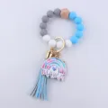 Silicone bead keychain bracelet with tassel and rainbow MAMA pendant for women gift - Blue Tassel Rainbow Charm Style / Blue