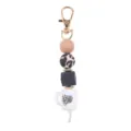 Silicone beaded keychain bag pendant with leopard print and cute coffee cup charm accessory. - Black Stripe Bead (Mama needs coffee)