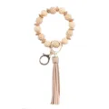 Llavero de pulsera de cuentas con cuentas de silicona y madera, pulsera con borla para mujer. - Piel clara