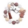 Llavero de pulsera de cuentas de silicona con lindo colgante de alce y borla de cuero. - Alce Marrón