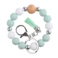 Silicone Beaded Wristlet Keychain Mint Green Beaded Bracelet with Cute Tassels Key Ring - Mint Green