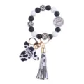 Cow print silicone bead wristlet keychain with tassel and cute Mama cow head pendant. - rioei