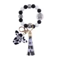 Silicone beaded wristlet keychain with cow print tassel and mama charm for keys bag decor - Memories