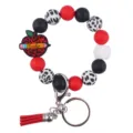 Silicone beaded wristlet keychain with apple teacher charm and tassel for daily use and gifts. - Red