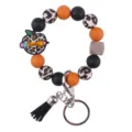 Silicone beaded bracelet keychain with teacher apple pendant and black tassel for daily use. - Black