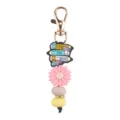 Silicone pencil bead keychain variant with pink flower and metal clasp for daily use - Keychain