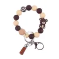 Silikon Perlen Armband Schlüsselanhänger mit süßem 3D Bären Anhänger und Quasten Accessoire. - Kaffeebraun