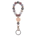 Silicone beaded wristlet keychain with wooden heart charm and metal clasp for women keys accessories. - Coffee