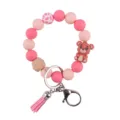 Silikon Perlen Schlüsselanhänger mit 3D Bär Anhänger, Holzperle und Quasten Armband. - Wassermelonenrot