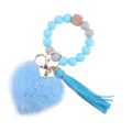 Blauer Silikon Perlen Armband Schlüsselanhänger mit Plüschherz Anhänger und Ledertasche. - Blau