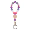 Silicone wristlet keychain with wooden heart charm and colorful beads for women accessories - Purple
