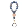 Silicone beaded wristlet keychain with wooden heart charm, stylish and practical for women. - Ink Blue