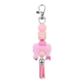 Pink silicone beaded keychain with bow and tassel cute bag charm metal clasp pendant accessories - Pink