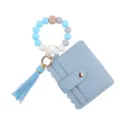Silikon Perlen Armband Schlüsselanhänger mit PU Leder Kartenetui und stilvollem Quasten Anhänger - Blau