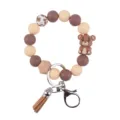 Silikon Perlen Schlüsselanhänger Armband mit süßem 3D Braunbär Anhänger und Quaste. - Kaffee