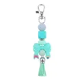 Silicone bow keychain with PU tassel, cute bag charm and key ring accessory for women. - Green