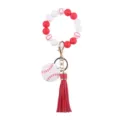Silicone bead wristlet keychain with red leather tassel and baseball theme charms for women. - White Baseball