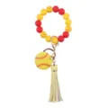 Colorful silicone beaded wristlet keychain with leather tassel and softball charm for women accessory. - Yellow Baseball