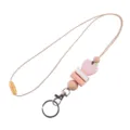 Cordino Insegnante Rosa Silicone Mela Libro Perline Legno Perline Portachiavi Badge ID - Mela