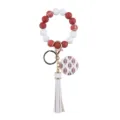 Porte-clés bracelet perles silicone football avec pompon cuir PU pendentif sport chic - Ballon de rugby