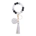 Porte-clés bracelet en perles de silicone volley-ball avec gland en cuir PU pour femme - Volley-ball