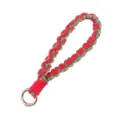 Handmade woven wristband keychain red green braided rope metal ring cute accessory for keys. - Red and Green