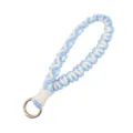 Handmade Woven Wristlet Keychain Blue and White Cotton Cord Keyring with Gold Ring - Blue & White
