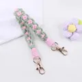 Handcrafted Woven Cup Strap Green Pink Flower Pattern Replacement Strap for Water Bottles - Green