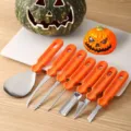Professionelles 7-teiliges Halloween-Kürbis-Schnitzset mit orangefarbenem Griff - 7-teiliges Set (OPP-Beutel)