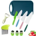 Multi-piece kids safety kitchen knife set with cutting board and stainless steel cutters - Cutting Board 10-Piece Set, Pink