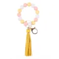 Silicone bead keychain with yellow leather tassel, stylish wristlet bracelet for keys and bag charm. - Yellow