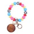 Silicone bead keychain bracelet with MAMA engraved wooden pendant colorful wristlet key ring - Rose Red
