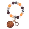 Colorful silicone beaded keychain bracelet with MAMA wooden charm and gold metal clasp. - Coffee
