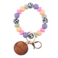 Silicone beaded keychain bracelet with wooden MAMA tag colorful wristlet accessory for women - Lilac Purple