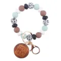 Silicone bead keychain bracelet with wooden MAMA plaque, colorful wristlet accessory. - Light Green