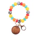 Kleurrijke siliconen kraal armband sleutelhanger met gegraveerde MAMA houten hanger - Oranje