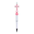 DIY beaded pen with pink cross daisy silicone charm, creative handmade ballpoint pen. - Pink