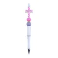 DIY beadable pen with cute pink cross silicone beads and white daisy pattern for creative craft. - Purple