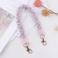 Handgemachter geflochtener Tassenriemen rosa grau gewebter Griff mit Metallklammern - Rosa