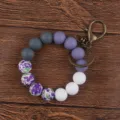 Silicone Beaded Wristlet Keychain Purple Floral Gradient Key Ring Fashion Accessory! - Purple