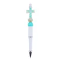 DIY beaded ballpoint pen featuring a white barrel and cute cross silicone bead top. - Green